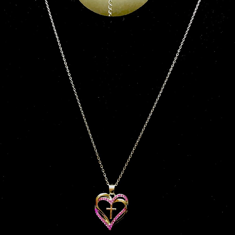 Double Heart With Cross Necklace
